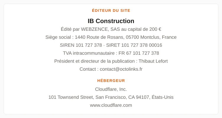 Coordonnées légales de l&rsquo;éditeur et de l&rsquo;hébergeur du site