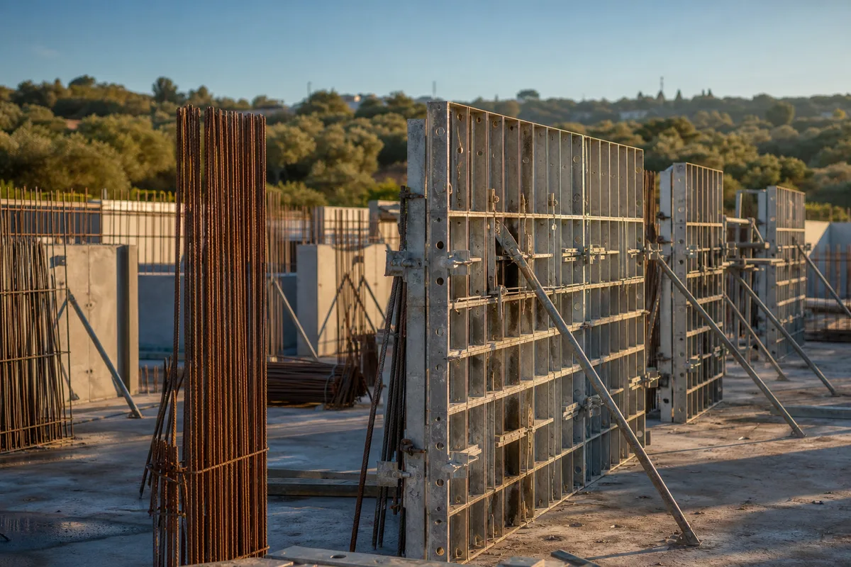 Chantier de gros oeuvre en cours d&rsquo;élévation dans le bassin de Martigues